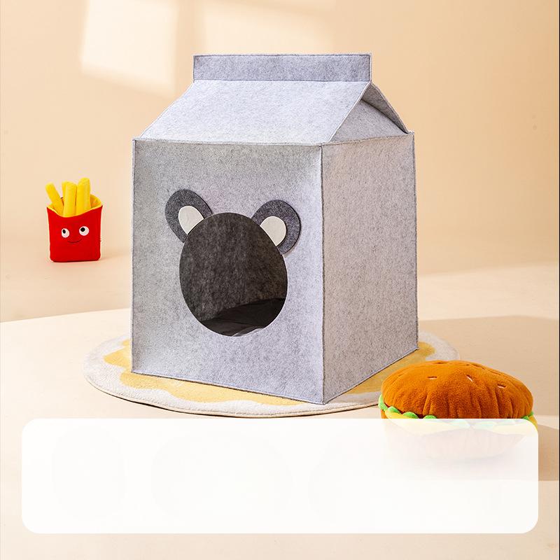 

Осенне-зимний мультяшный кот, войлочная коробка для молока, картофель фри, кошачье гнездо, будка для маленькой собаки, универсальные принадлежности для домашних животных на все времена года S 35*35*38cm