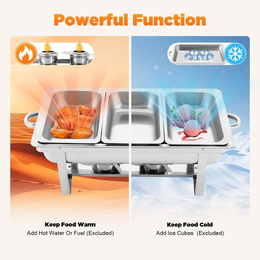 3-Kammer 9L Edelstahl Bain-Marie Speisenwärmer mit Deckel Aufwärmbehälter Set Bain-Marie, für Catering, Buffet und Party