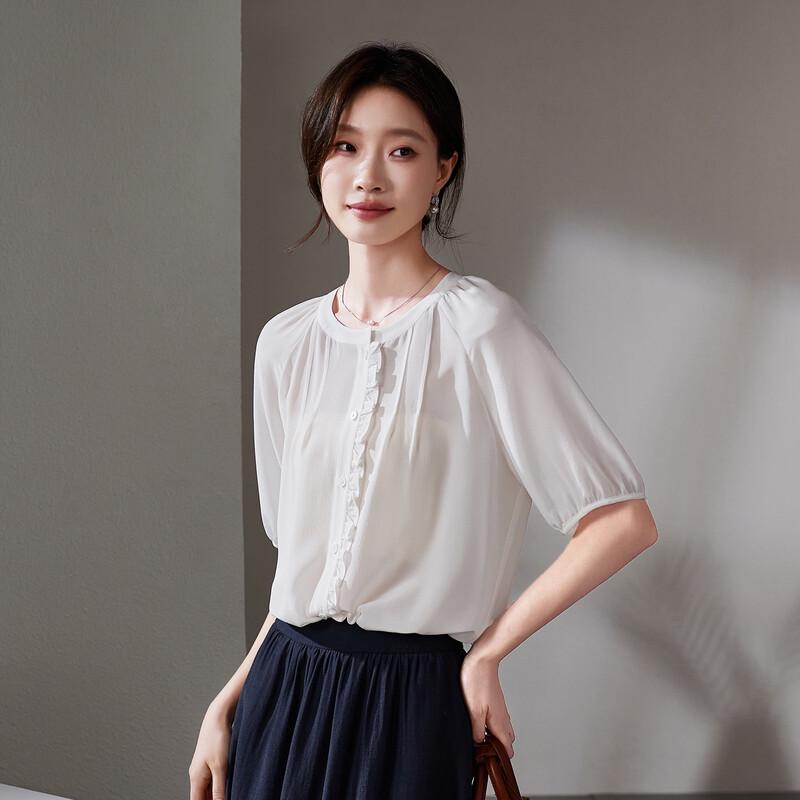 SOFSIL 2026 Summer French Ruffle 100% Mulberry Silk Shirt L