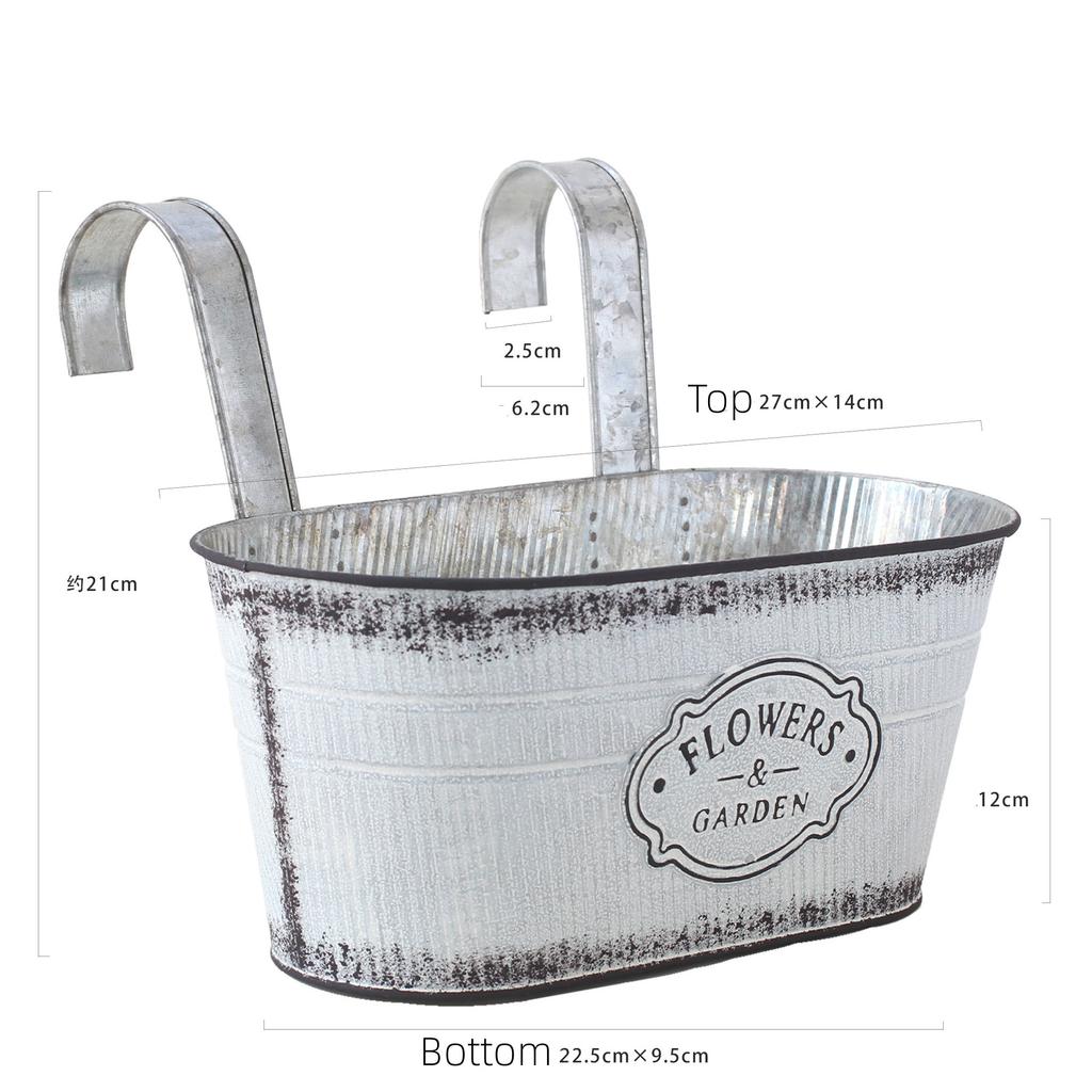 Vintage Hanging Flower Pot with Removable Hooks Oval Bucket Iron Flower Holder Plant Pot Home Garden Balcony