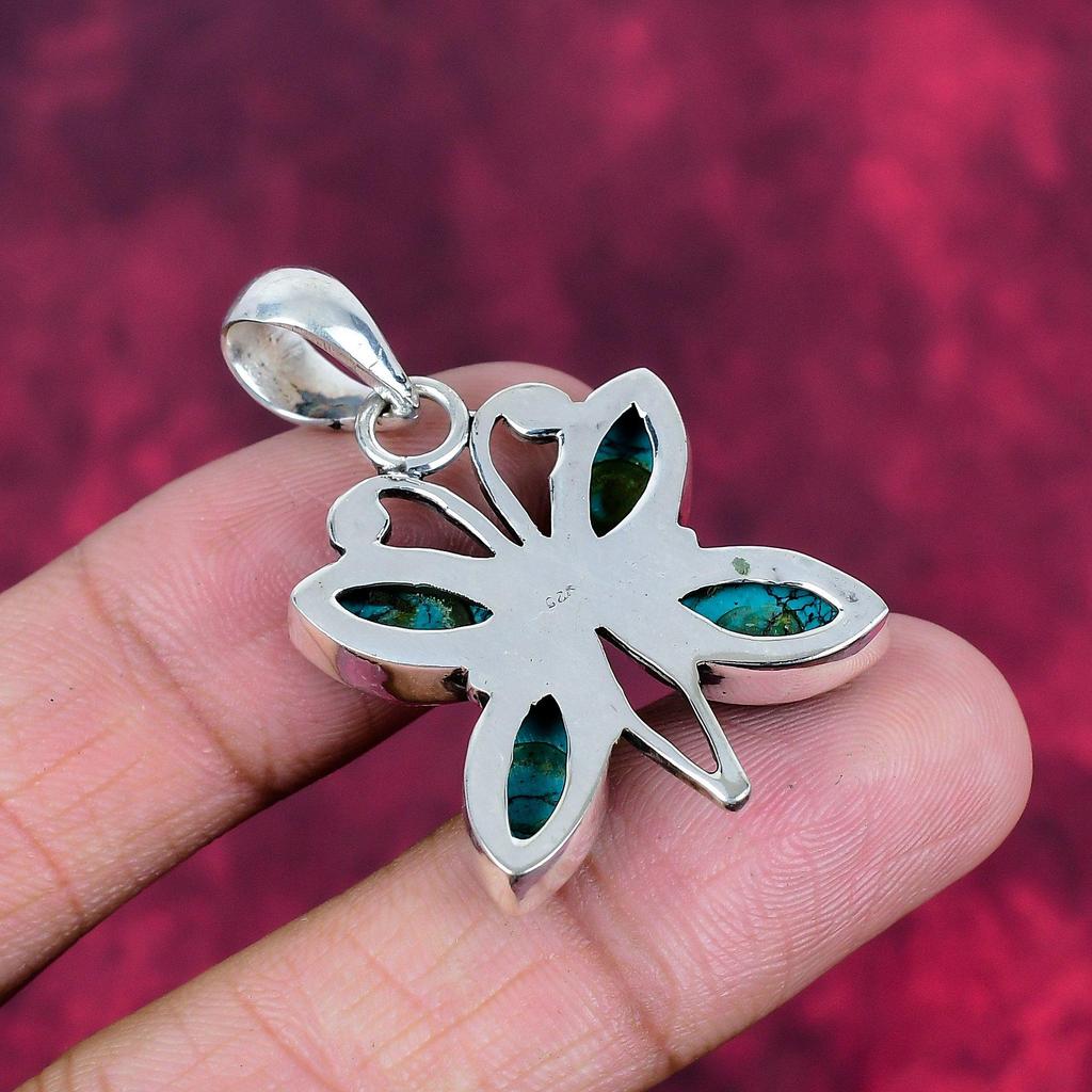 Blauer Türkis Handgemachter Edelstein Anhänger, 925 Sterling Silber Antik Schmuck Anhänger, Für Verlobungsgeschenk