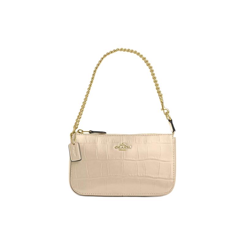COACH Nolita 19 letter logo logo chain zipper closure crocodile embossed leather hand shoulder bag small size women s gold and ivory золотой