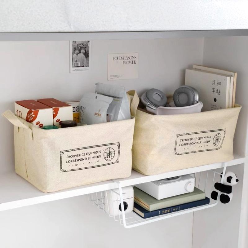 Simple Linen Storage Basket Cotton Linen Laundry Basket Foldable Desktop Sundries Organizer Closet Clothes Underwear Storage Box