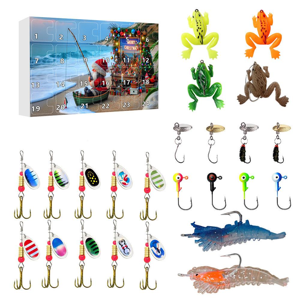 

24 шт Адвент-календарь Рыбалка Рождественский обратный отсчет, рыболовные снасти Адвент-календарь для рыбалки Взрослые мужчины Подростки Мальчики, Рождественский сюрприз-подарок One Size