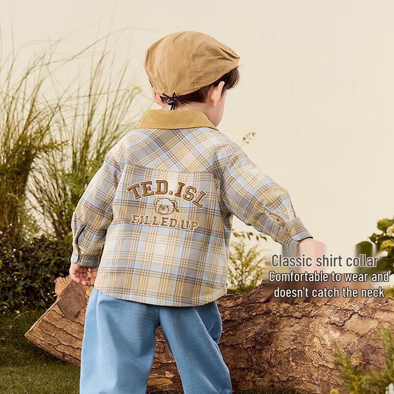 Boys  Teddy Bear Plaid Academy Style Jacket 130