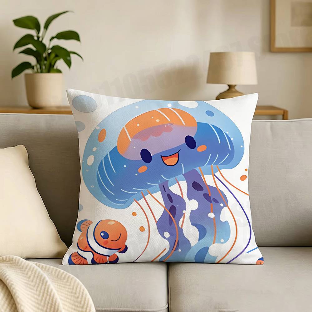Jellyfish Marine life Cut Print Throw Pillow Cover Square Cushion Case for Living Room Bedroom Decor