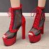 Sexy Platform Ankle Boots for Women Lace Black Red Short Dance Boot High Heel Party Dance Shoes Lady Big Size 45 2025 Summer