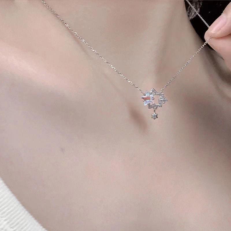 Hult Rhinestone Dobbelt Stjerne Halskæde Kvinder Kraveben Kæde Designfølelse Til Kæreste Fest Smykker Valentinsdag Gave