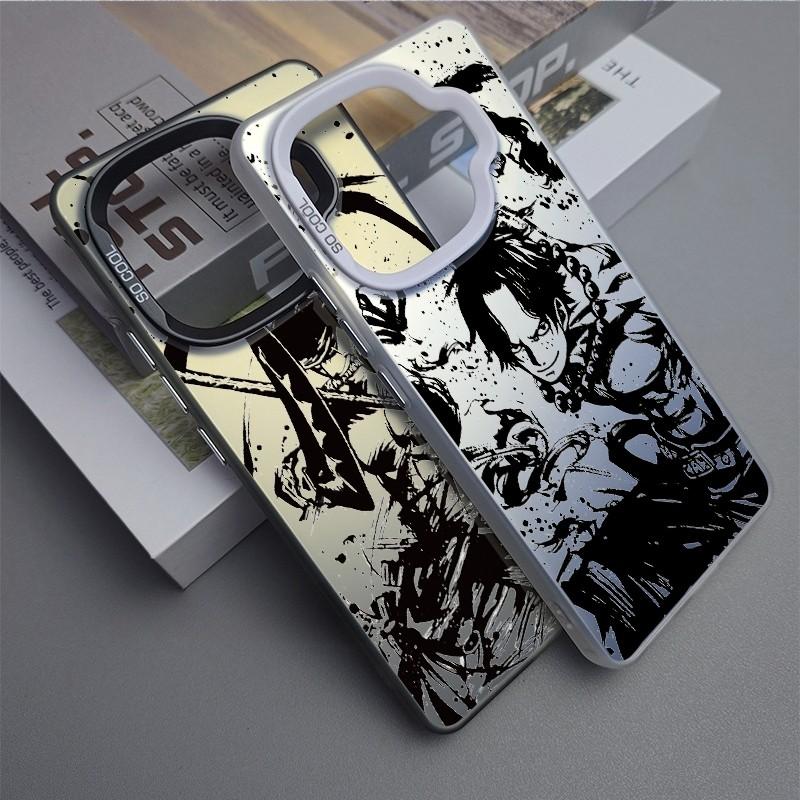 Modetrend Anime One Piece Tuschemalerei Zoro ACE Bunt Mattiert Laser Vollabdeckung PC Stoßfeste Handyhülle für IQOO Z9 Turbo Z9X
