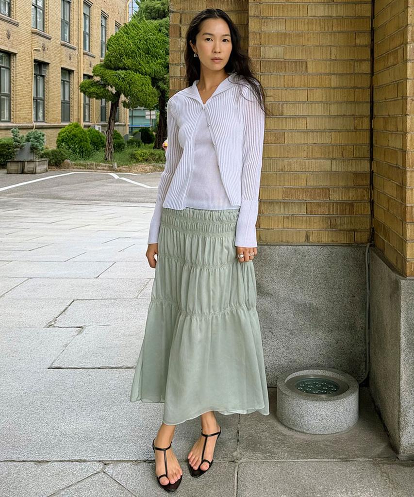 Baniseunyuyog 26Ss Pleated Tiered Skirt Mint