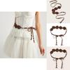 Ethnic Style Skinny Waist Band With Fabric Flower Decor For Boho Dresses
