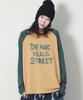 Deumakeu Real Street Color Mix Raglan Long Sleeve T-Shirt Khaki & Mustard
