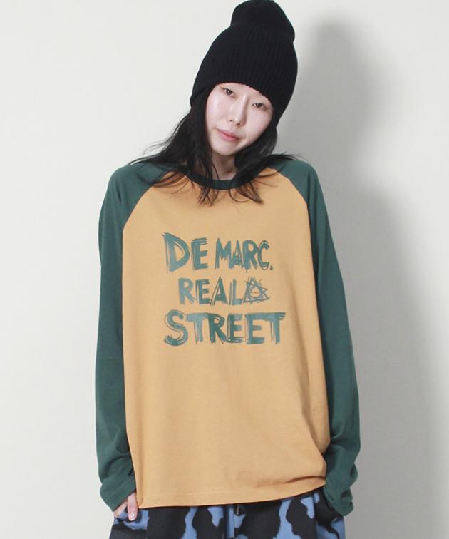 Deumakeu Real Street Color Mix Raglan Long Sleeve T-Shirt Khaki & Mustard