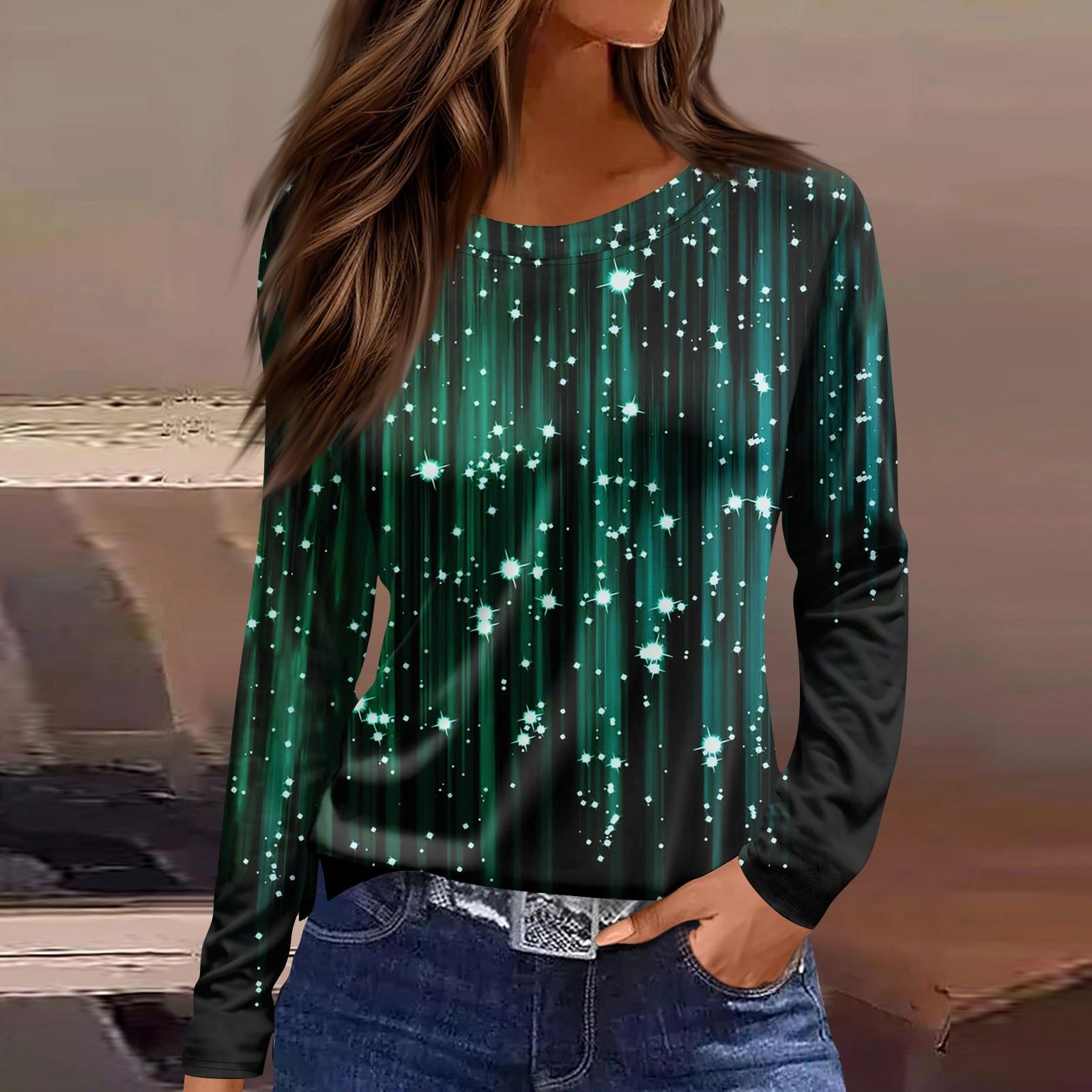 

Женская модная повседневная футболка с разрезом и круглым вырезом, длинным рукавом и рождественским принтом, женский топ L циан