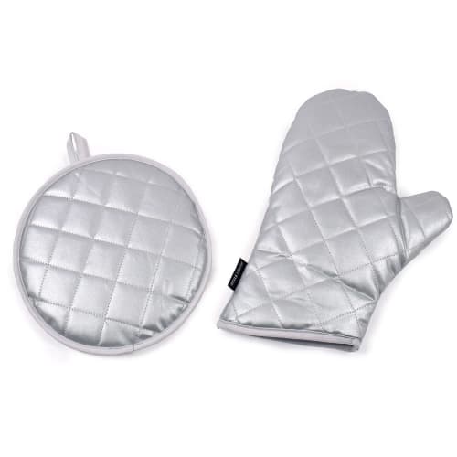 STYLE Decor Mitten Set, Silver Light Silver Gray, Nordic Style, Heat-Resistant Kitchen Gloves, Trivet, W3301220