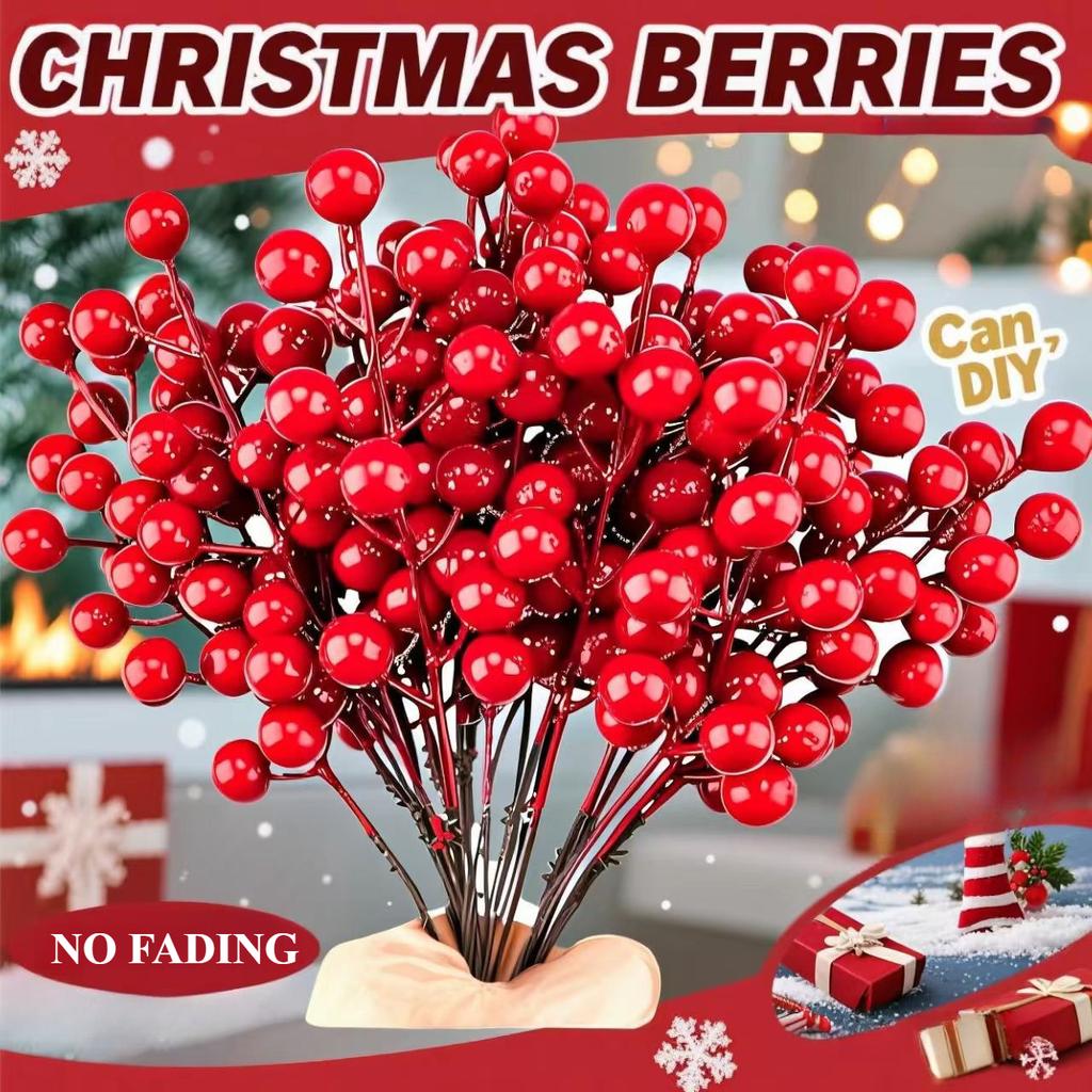 24 Pcs Christmas Tree Decorations,Red Christmas Ornaments Set Artificial Berry Stems Branches for DIY Garland Wreath Christmas Crafts