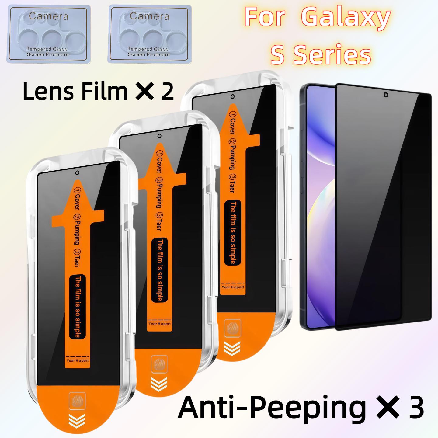 

3PCS Screen Protector for Galaxy S25/S24/S23/S22 /S21Plus Ultra with Anti-Spy Tempered Glass + 2PCS Rear Camera Lens Protector Galaxy S25+ багровый