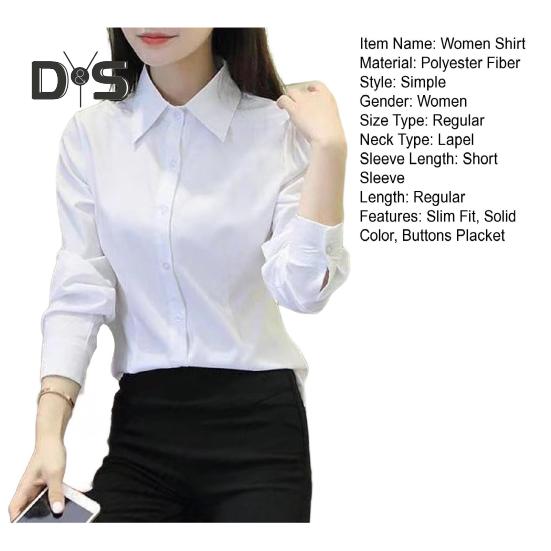 Women Shirt Lapel Short Sleeve Buttons Placket Shirt Tops Solid Color Slim Fit Office Business Shirt Workwear