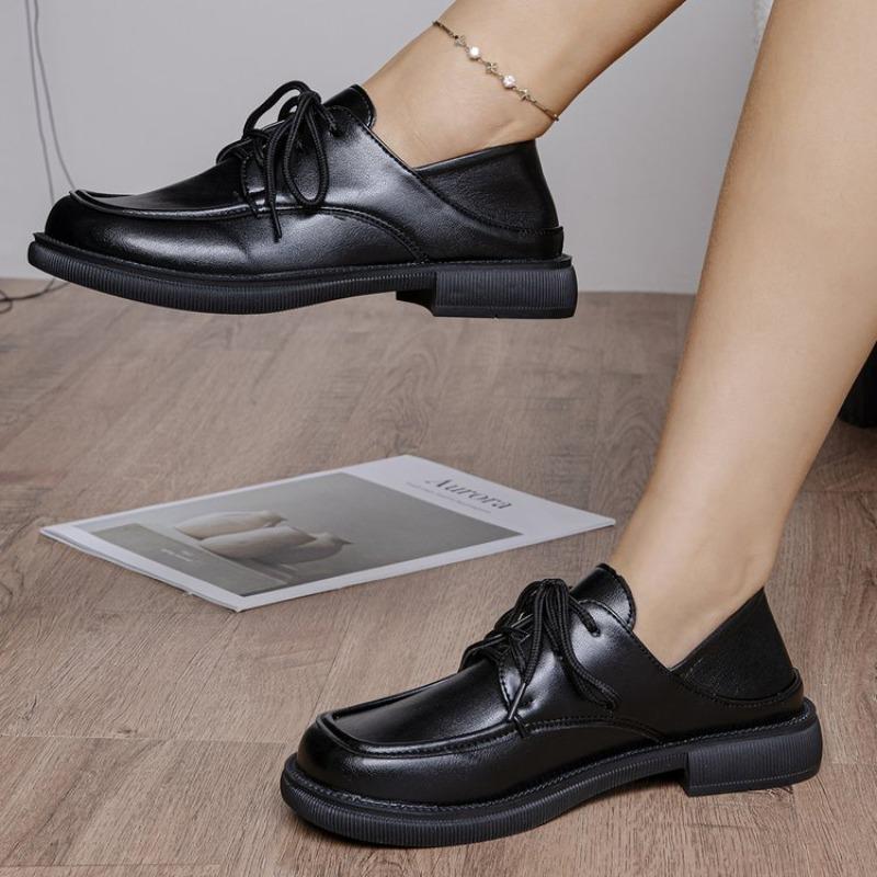 Large Size Loafers Female Black Single Shoes Female 2026 New Lace-up British Style Small Leather Shoes