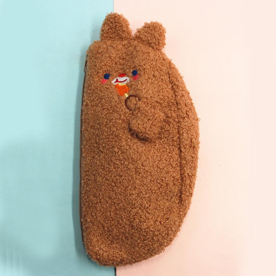 Niedliches Cartoon-Stickerei Plüsch-Federmäppchen Wow Schreibwaren Federmäppchen mit großer Kapazität Mädchen Kosmetiktasche Aufbewahrungstasche