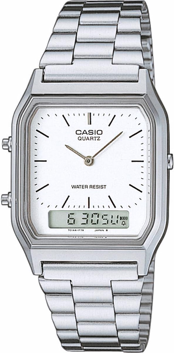 

Casio Ana-Digi Analog Digi Quartz Wristwatch, Vintage Series, AQ-230 Series, Unisex, Dual Time, Overseas Model, White AQ-230A-7DMQ, Bracelet Type