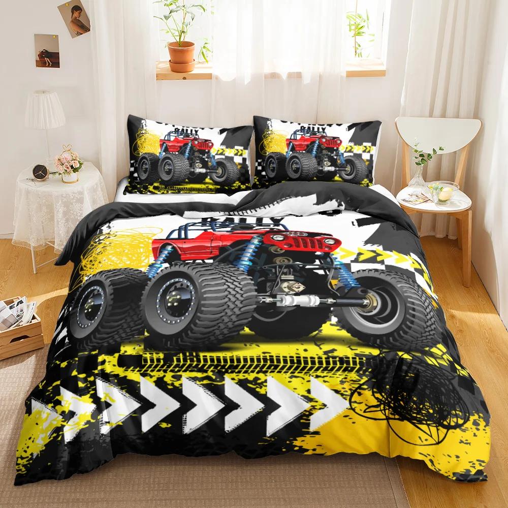 Truck Duvet Cover Set Blue Equipment Trucks Duvet Cover Full Boys Gifts Bedding Set Polyester Comforter Cover Kids Cartoon Car