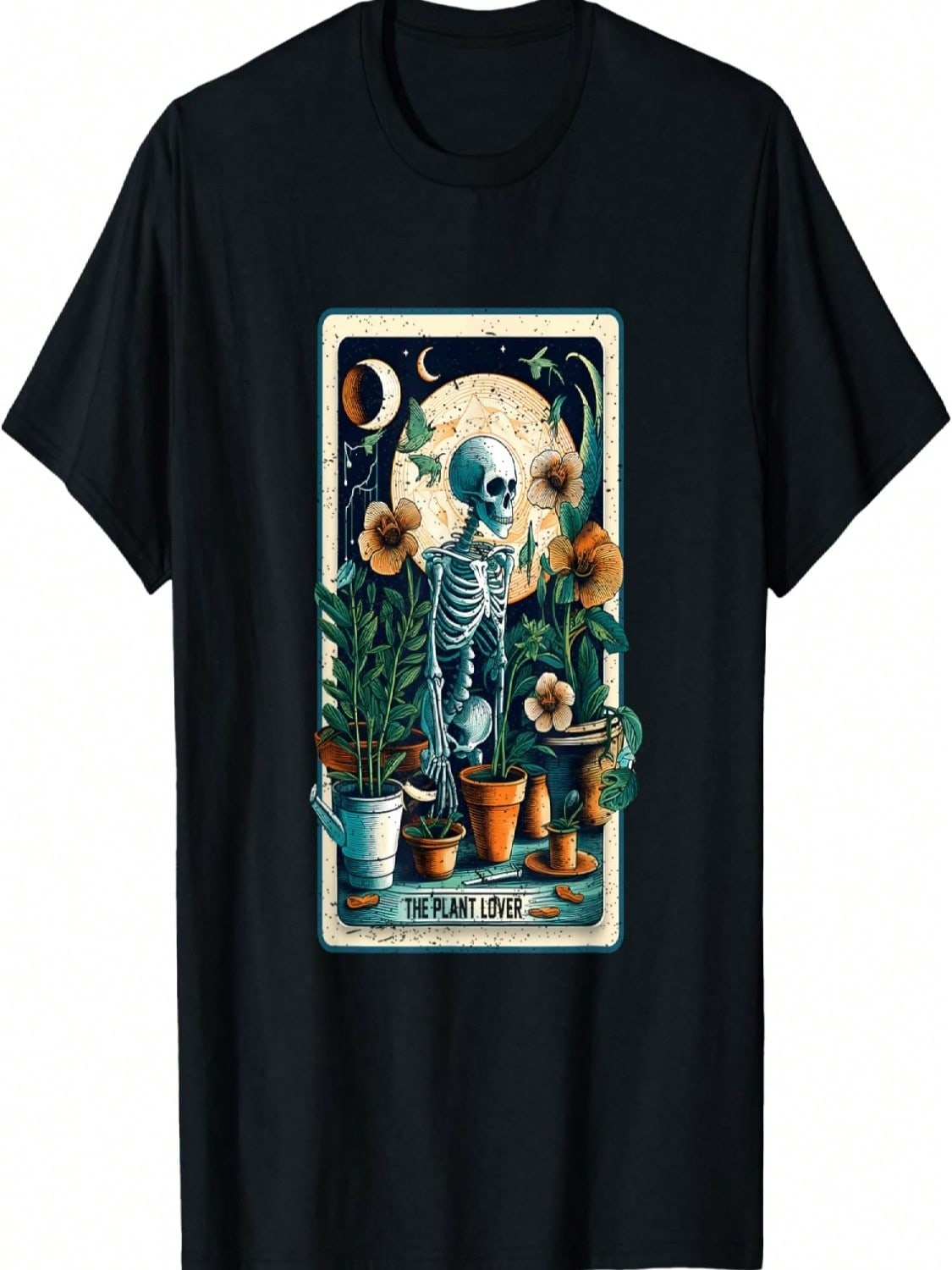 Plant Lover Gardener Tarot Card Halloween Skeleton Moon T-Shirt S