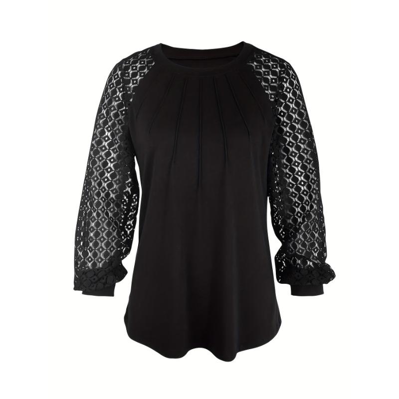 Long Sleeve Elegant Polyester Blouse With Ruffles, Round Neck, And Relaxed Fit, Suitable For All Seasons