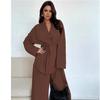 Fall Winter Fashion V-Neck Women's Elegant Long Sleeve Wide Leg Pantsuit