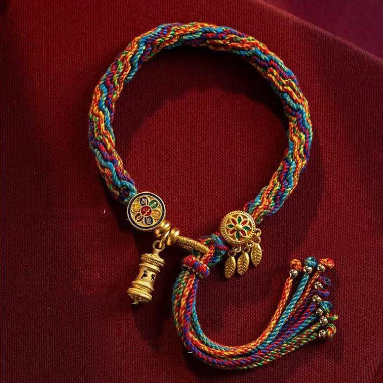 

Разноцветная веревка на празднике лодок Лунг, тибетская плетеная ручная веревка, браслет из хлопковой нити с шестью словами истины, пятисторонним богом богатства для мужчин и женщин 1pc