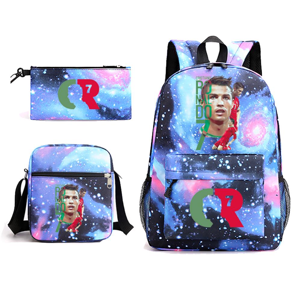 CR7 Ronaldo Backpack Canvas Backpack School Bag Rucksack Shoulder Bag Pencil Bag Teenage School 3 Piece Backpack Bag