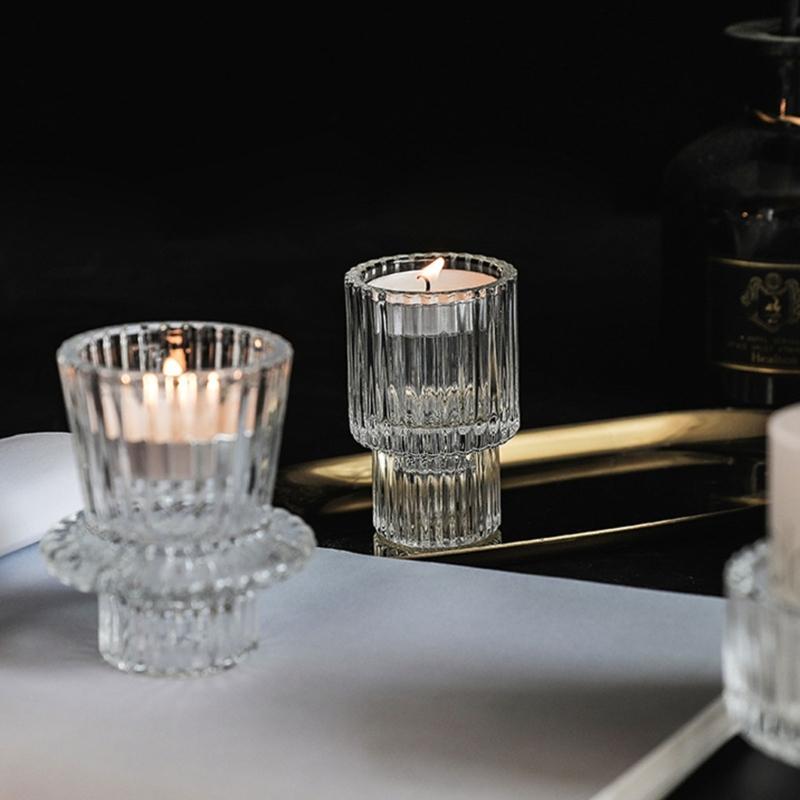 Vertical Stripe Candle Holder Clear Glass Candle Holder Tea Light Holder Centerpiece for Weddings Restaurant Parties
