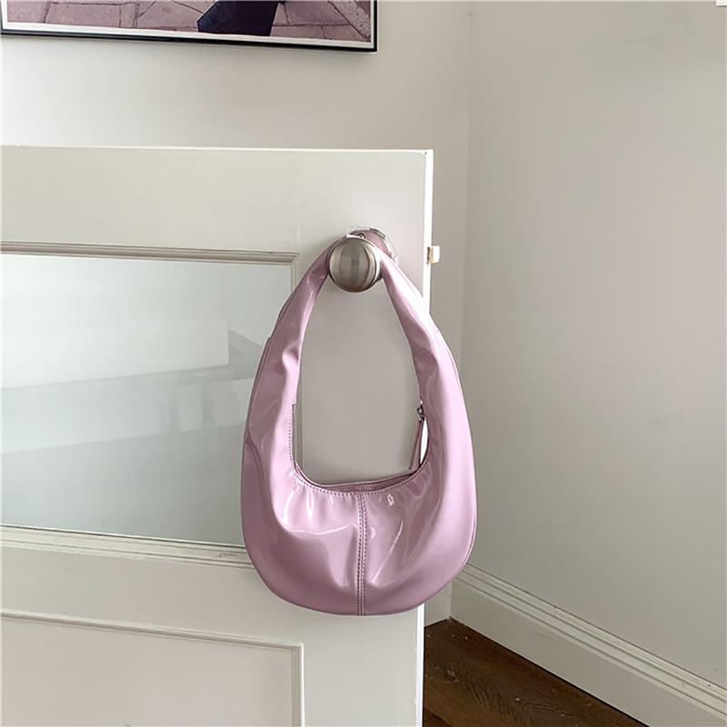 Korean Version Bright Surface Underarm Bag Fashion Fresh Solid PU Patent Leather Handbag Women's High-grade Sense Shoulder Bag