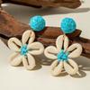 Fashionable and Minimalist Lafite Resin Shell Woven Flower Earrings for Women's Jewelry Suitable for Island Vacations, Beach Parties, Earrings