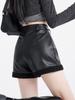 Lambswool PU Leather High-Waist A-Line Shorts - Women's Autumn/Winter Hip-Wrapping Booty Shorts
