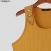 INCERUN Summer Men Sleeveless Strap Decorative Ribbed Casual Tank Tops