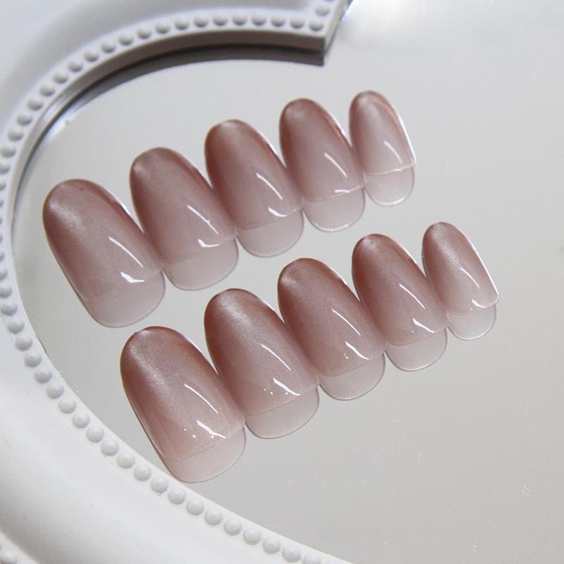Cat's eye wearing nail piece Solid color removable nail manicure piece Simple ins wind nail patch Round head nail type