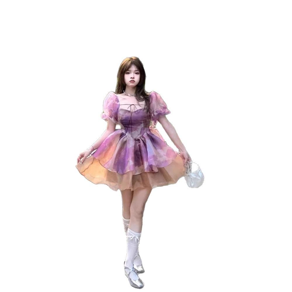 Prinzessin Tüllkleid Kleid Damen Sommer Neu Mori Super Fee Ballonärmel Design Taille Kurzer Rock