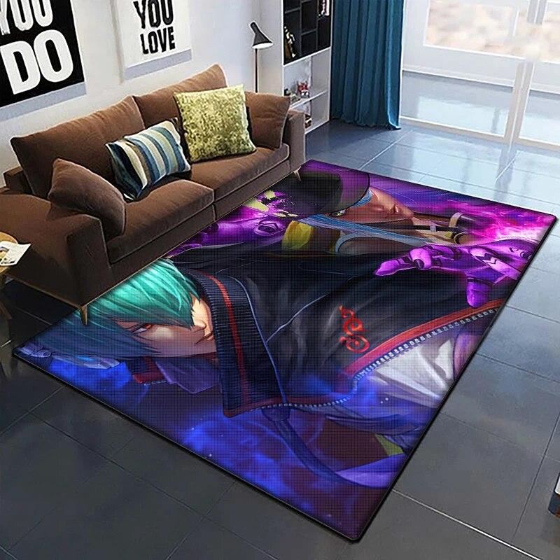KOF Anime Krásný Malovaný Koberec do Obývacího Pokoje Velký Plošný Koberec Černý Měkký Koberec Domácí Dekorace Podložky Boho Koberce Piknik