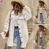 Women's Lapel Long Sleeve Teddy Coat Loose Fit Solid Color Single Button Pocket Commuter Long Fleece Jacket