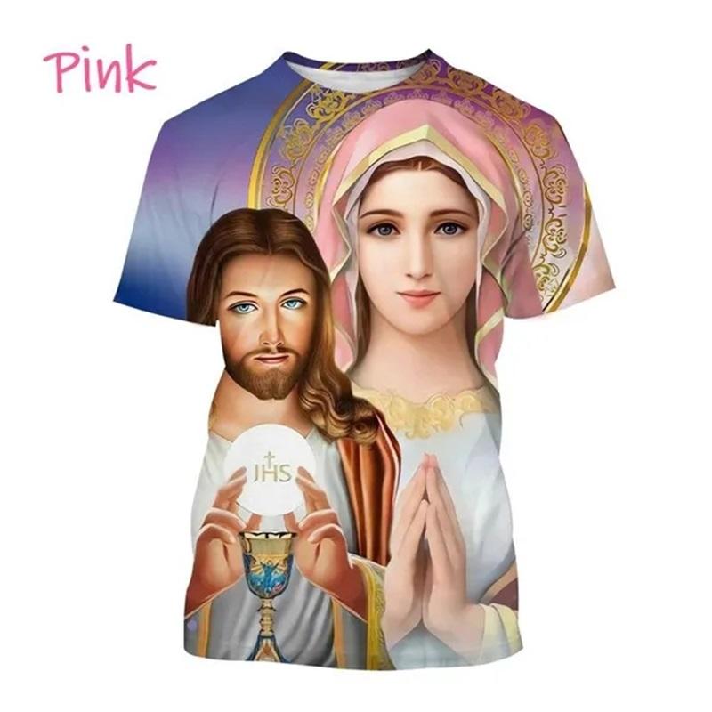 Christliches T-Shirt mit der Jungfrau Maria und der Mutter Gottes für Männer, Jesus liebt, lässiges Rundhals-T-Shirt, kurzärmelig, übergroßes Herren-T-Shirt