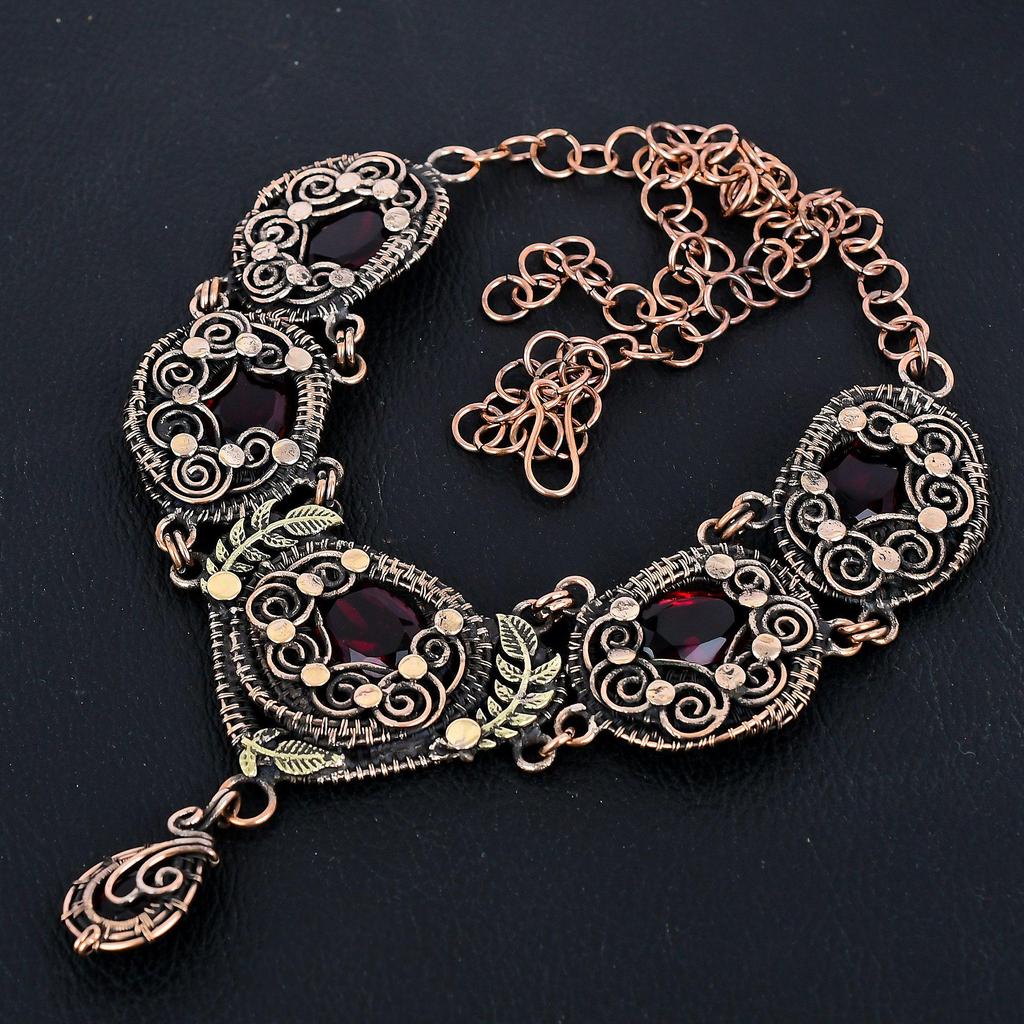 Garnet Necklace Gemstone Jewelry,999 Copper Wire Wrapped Adjustable Chain Necklace, Gift For Women Handmade Necklace
