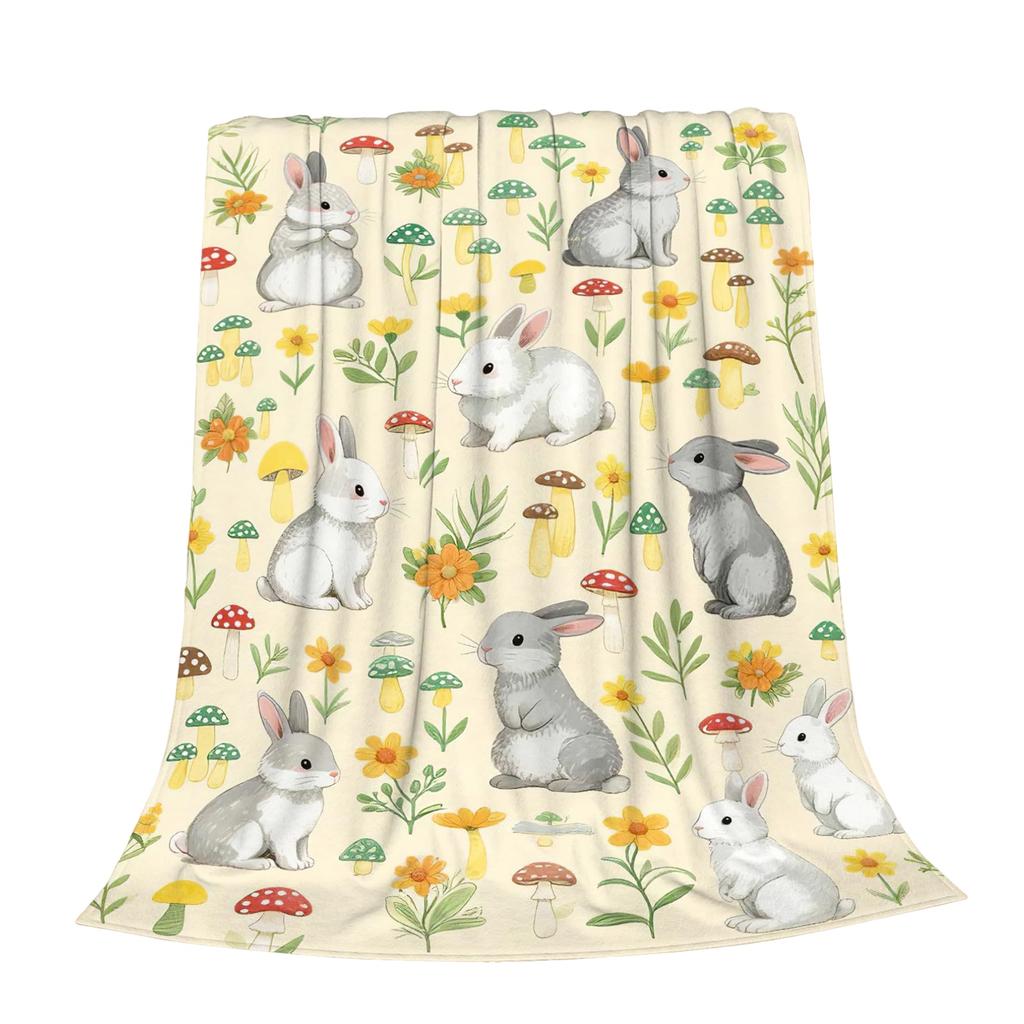 130*150cm Easter Flannel Bunny And Flower Digital Print Blanket, Bed Blanket, Small Dispenser