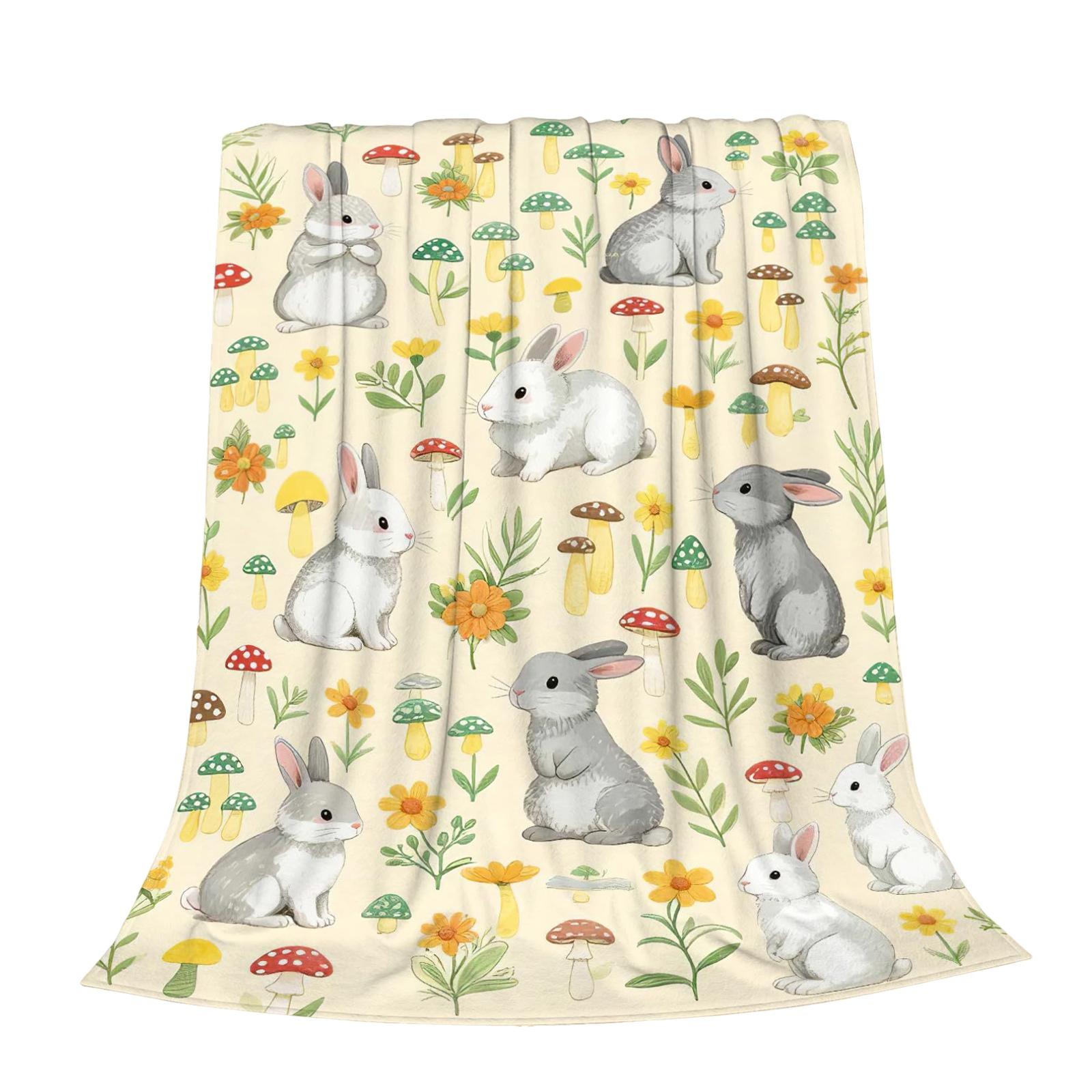 150*200cm Easter Flannel Bunny And Flower Digital Print Blanket, Bed Blanket, Small Dispenser One Size