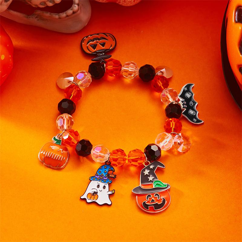

Cartoon Halloween funny Ghost Bracelet for Women Cute Pumpkin Spider Bats Crystal Elastic Chain Trick or treat Jewelry Gift