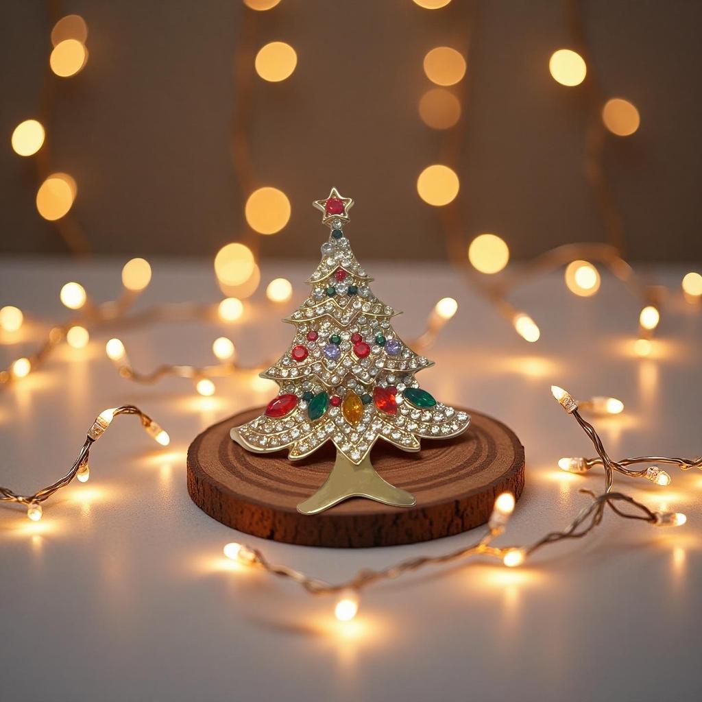Elegant Alloy Rhinestone Christmas Tree Brooch Pin for Ladies' Suit or Coat