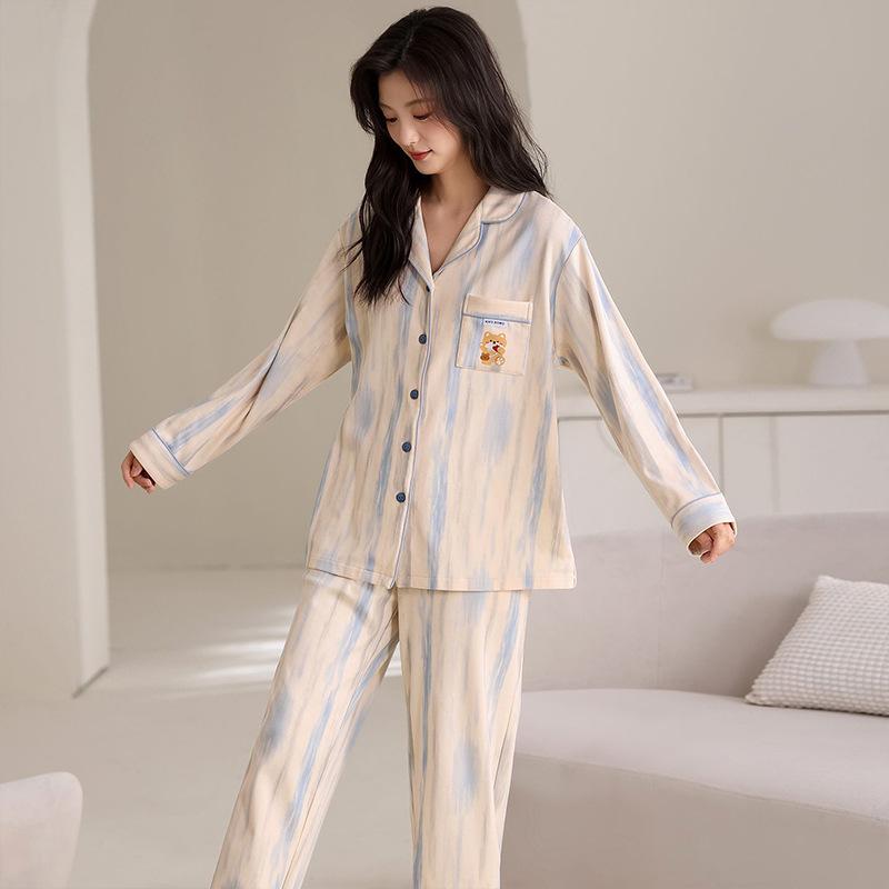 Premium Pajamas Women's Spring and Autumn Thin Long-sleeved Trousers Simple Casual Women's Loungewear Two-piece Set Can Be Worn Outside