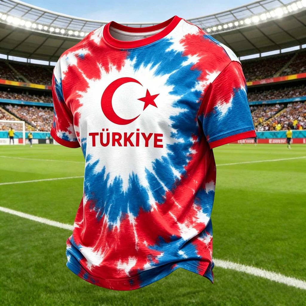 Men's Casual Crew Neck Short Sleeve Pullover T-Shirt Football Fan Top Turkey National Team Inspired Design Comfortable Fit