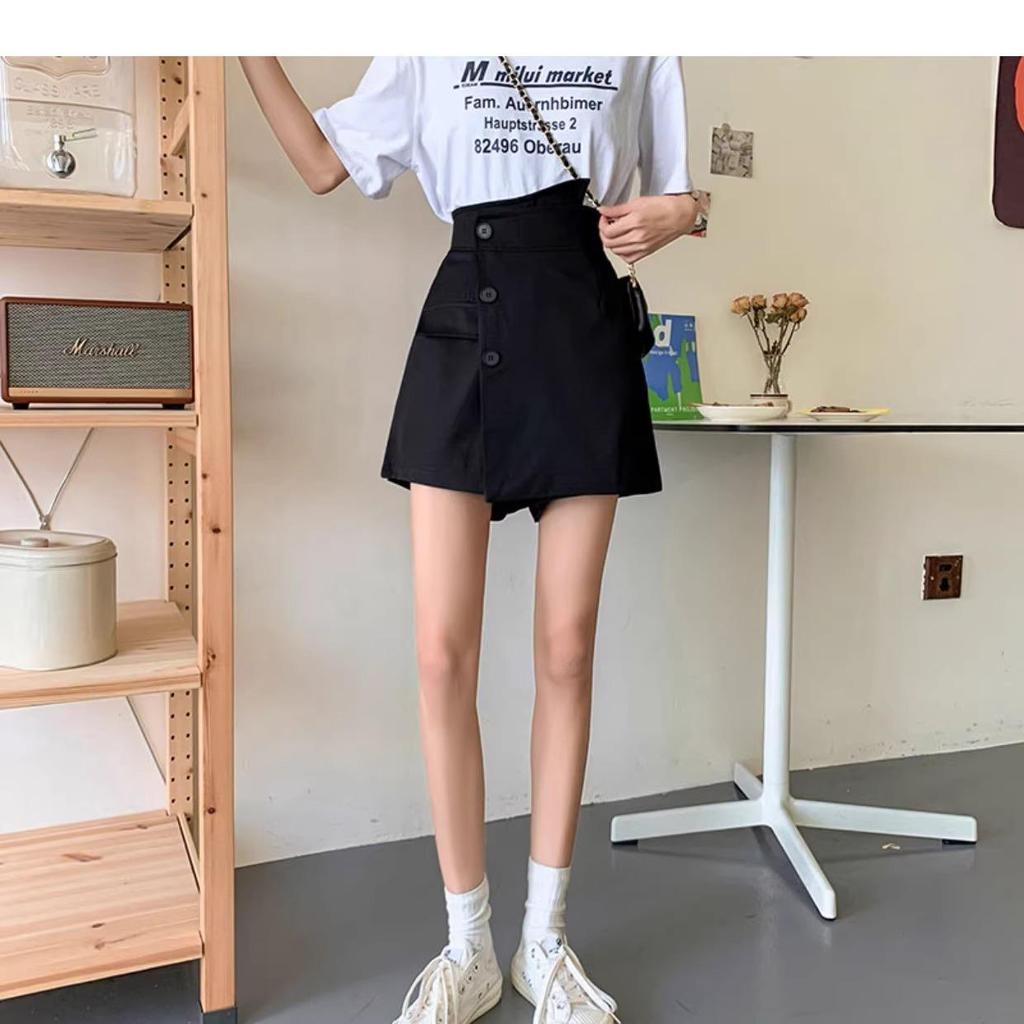 2024 High Waist A-Line Wide Leg Women's Shorts - Korean Style Buttoned Casual Hot Pants for Spring