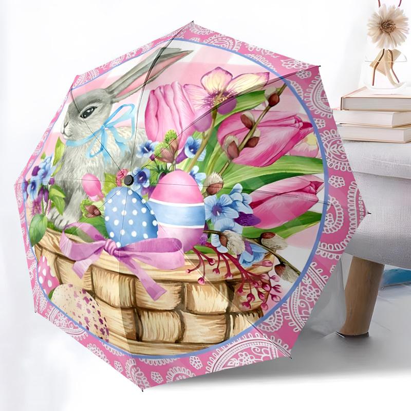 

1pc Eggs Bunny Flowers Automatic Open/Close Umbrella - Compact Travel Umbrella, Durable Construction, Fashionconscious yy251208116